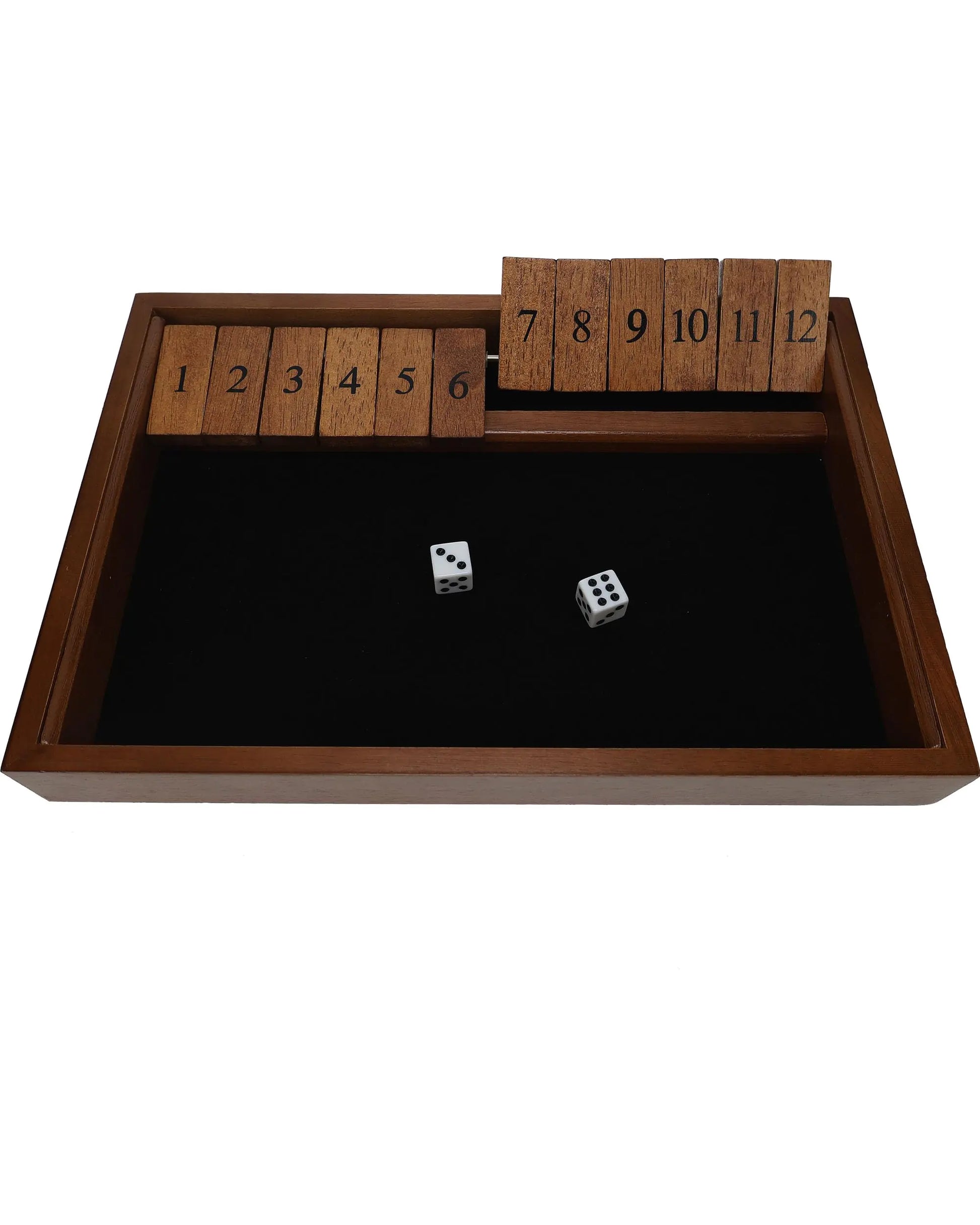 WE Games Shut The Box Game Wooden - 12 Number Flip Tiles with Walnut Stained Wooden Game Board - Large 13.5 inches Board Games for Family Game Night Family Games Dice Table Games Bar Games