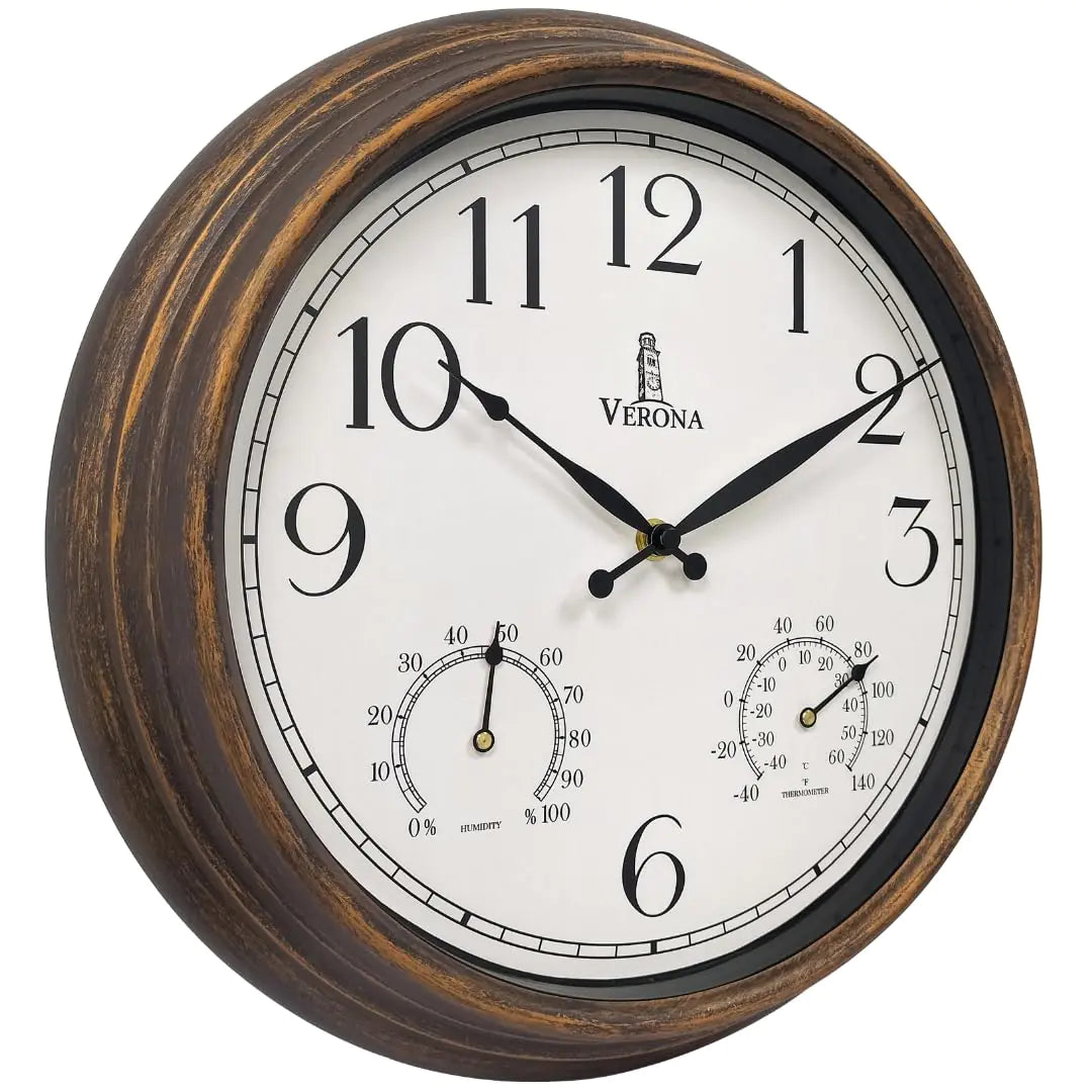 Outdoor Clocks for Patio Waterproof with Thermometer - 14 inch Indoor Outdoor Clock with Temperature and Humidity - Weatherproof Accurate & Easy to Read Wall Clock for Pool Patio Garden &Home Decor